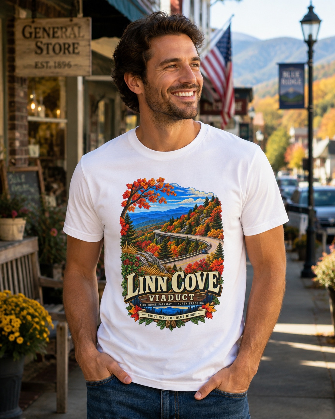 Linn Cove Viaduct T-Shirt, Blue Ridge Parkway North Carolina Mountain Graphic Tee.