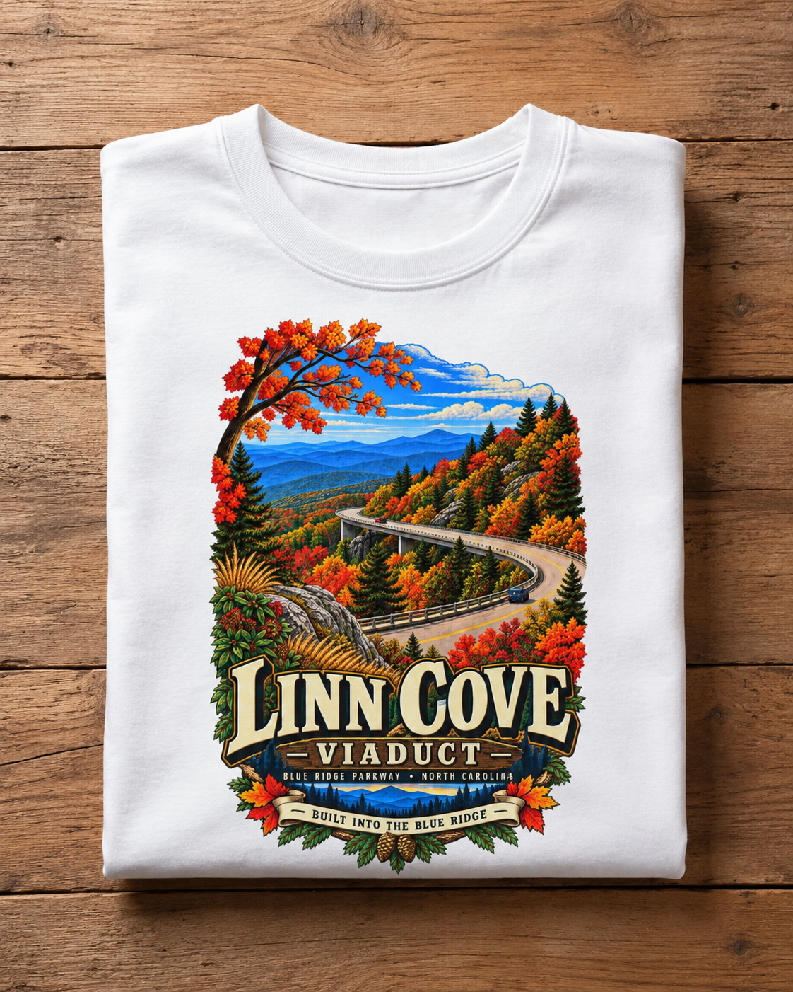 Linn Cove Viaduct T-Shirt, Blue Ridge Parkway North Carolina Mountain Graphic Tee.