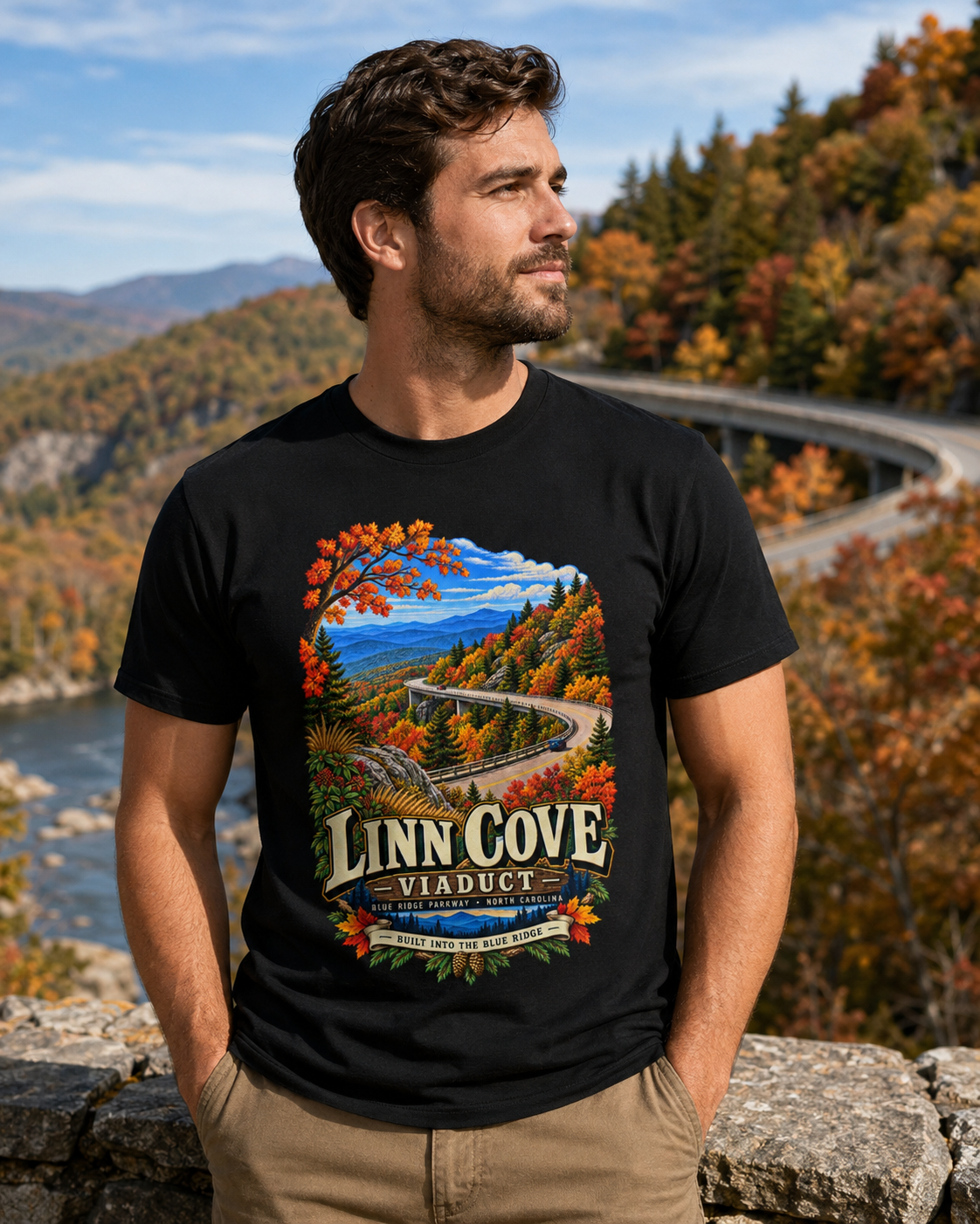 Linn Cove Viaduct T-Shirt, Blue Ridge Parkway North Carolina Mountain Graphic Tee.