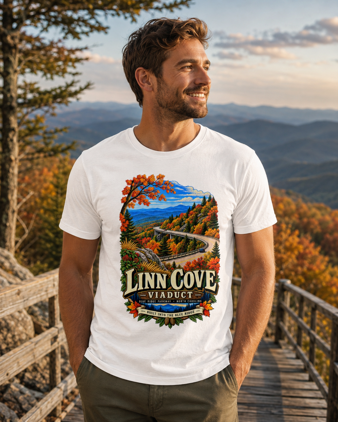 Linn Cove Viaduct T-Shirt, Blue Ridge Parkway North Carolina Mountain Graphic Tee.