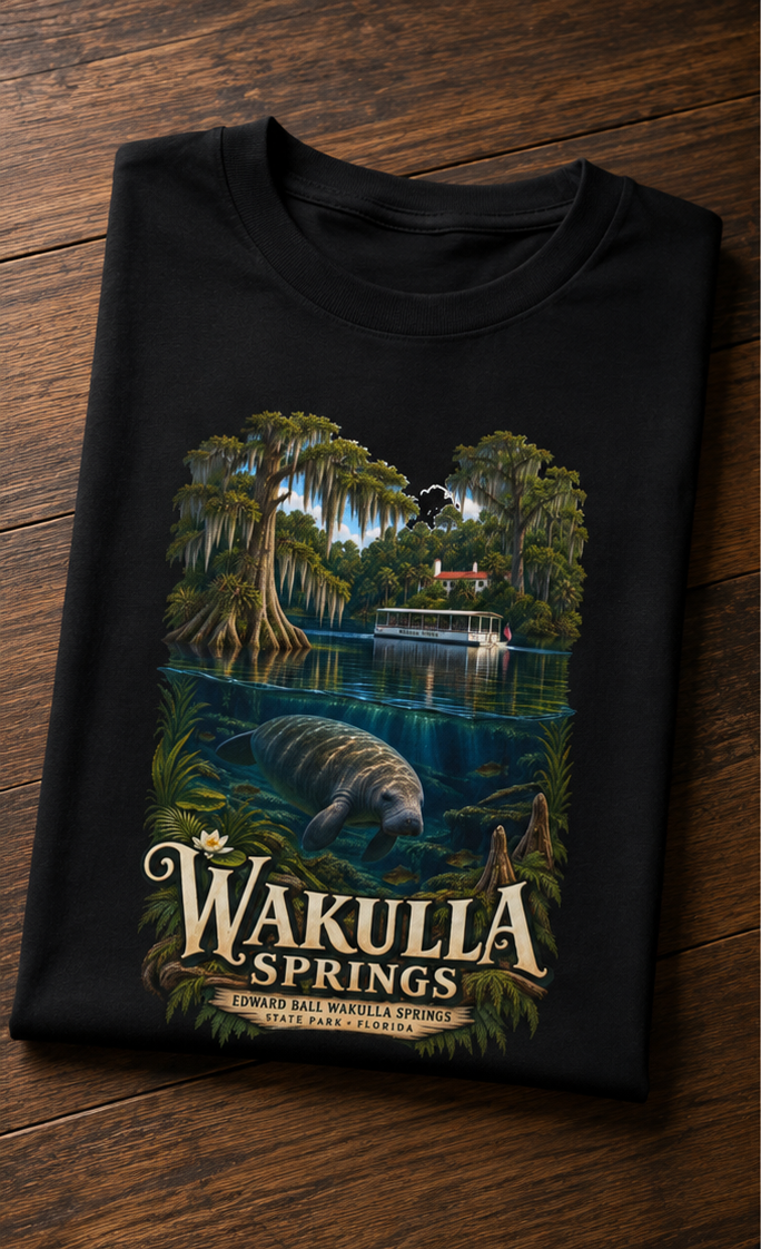 Wakulla Springs Shirt, Florida Manatee Graphic Tee, Edward Ball State Park Travel Souvenir.