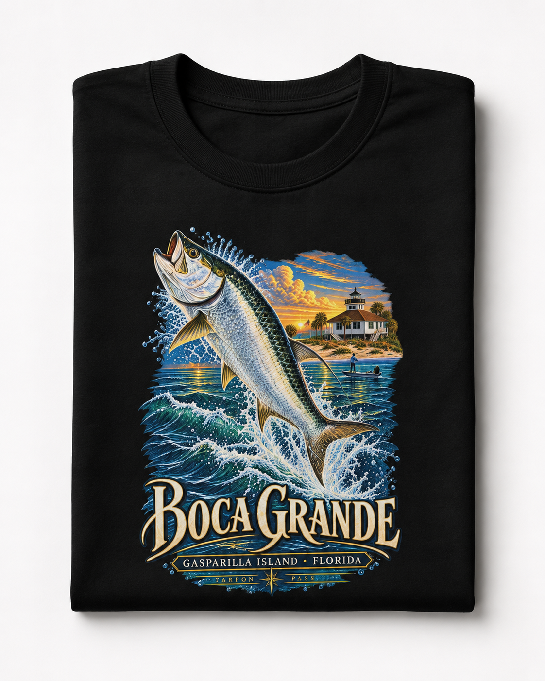 Boca Grande Tarpon Fishing Shirt, Gasparilla Island Florida Tee, Port Boca Grande Lighthouse.
