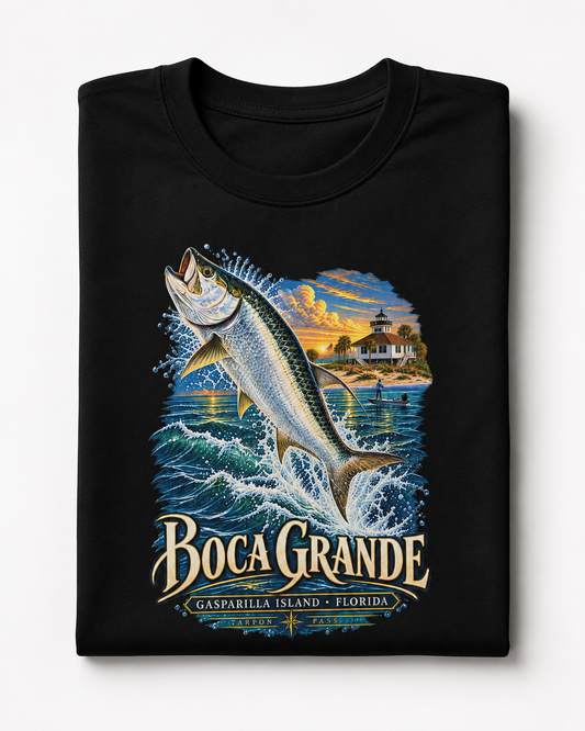 Boca Grande Tarpon Fishing Shirt, Gasparilla Island Florida Tee, Port Boca Grande Lighthouse.