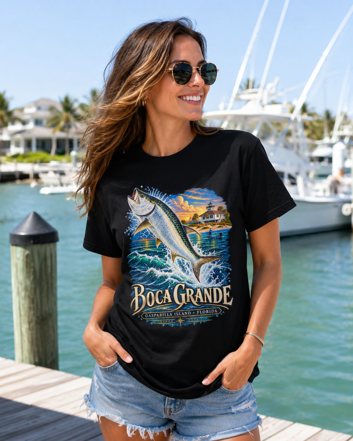 Boca Grande Tarpon Fishing Shirt, Gasparilla Island Florida Tee, Port Boca Grande Lighthouse.