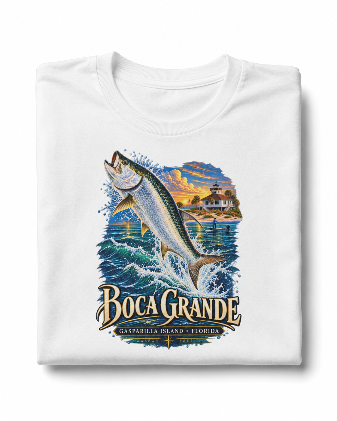 Boca Grande Tarpon Fishing Shirt, Gasparilla Island Florida Tee, Port Boca Grande Lighthouse.