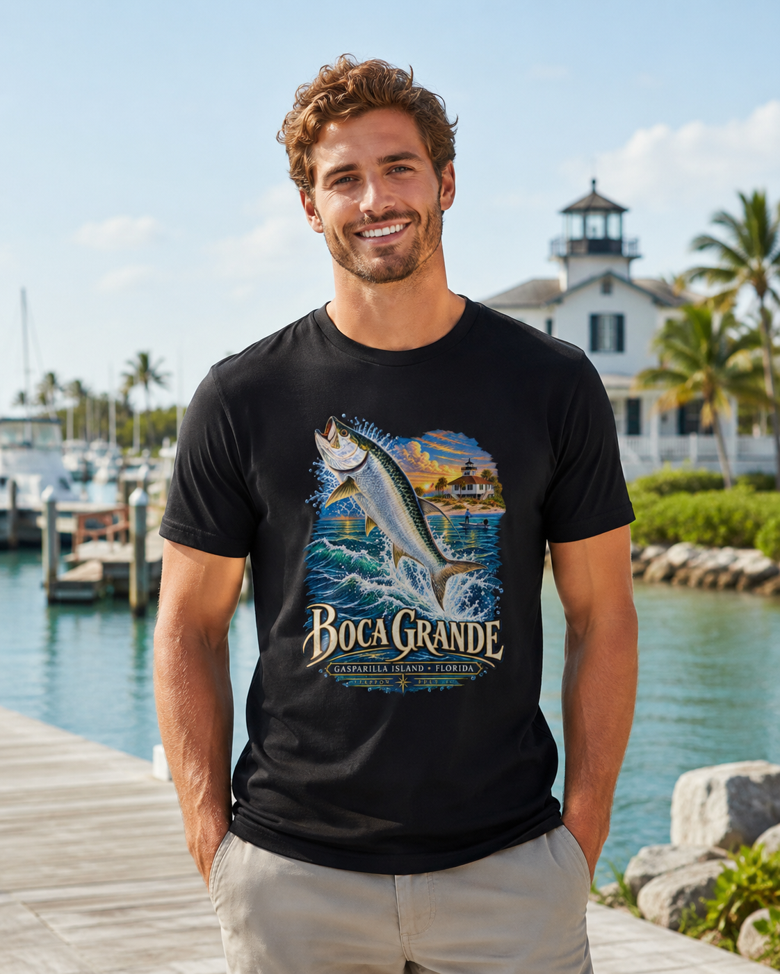 Boca Grande Tarpon Fishing Shirt, Gasparilla Island Florida Tee, Port Boca Grande Lighthouse.