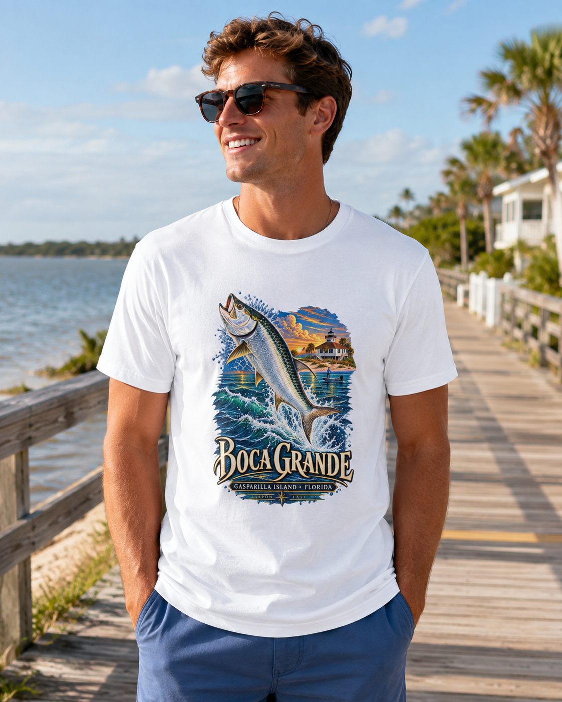 Boca Grande Tarpon Fishing Shirt, Gasparilla Island Florida Tee, Port Boca Grande Lighthouse.