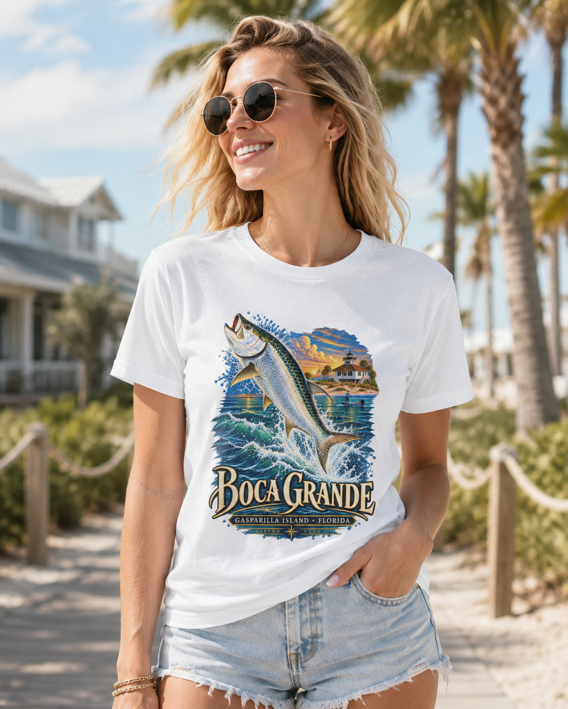 Boca Grande Tarpon Fishing Shirt, Gasparilla Island Florida Tee, Port Boca Grande Lighthouse.