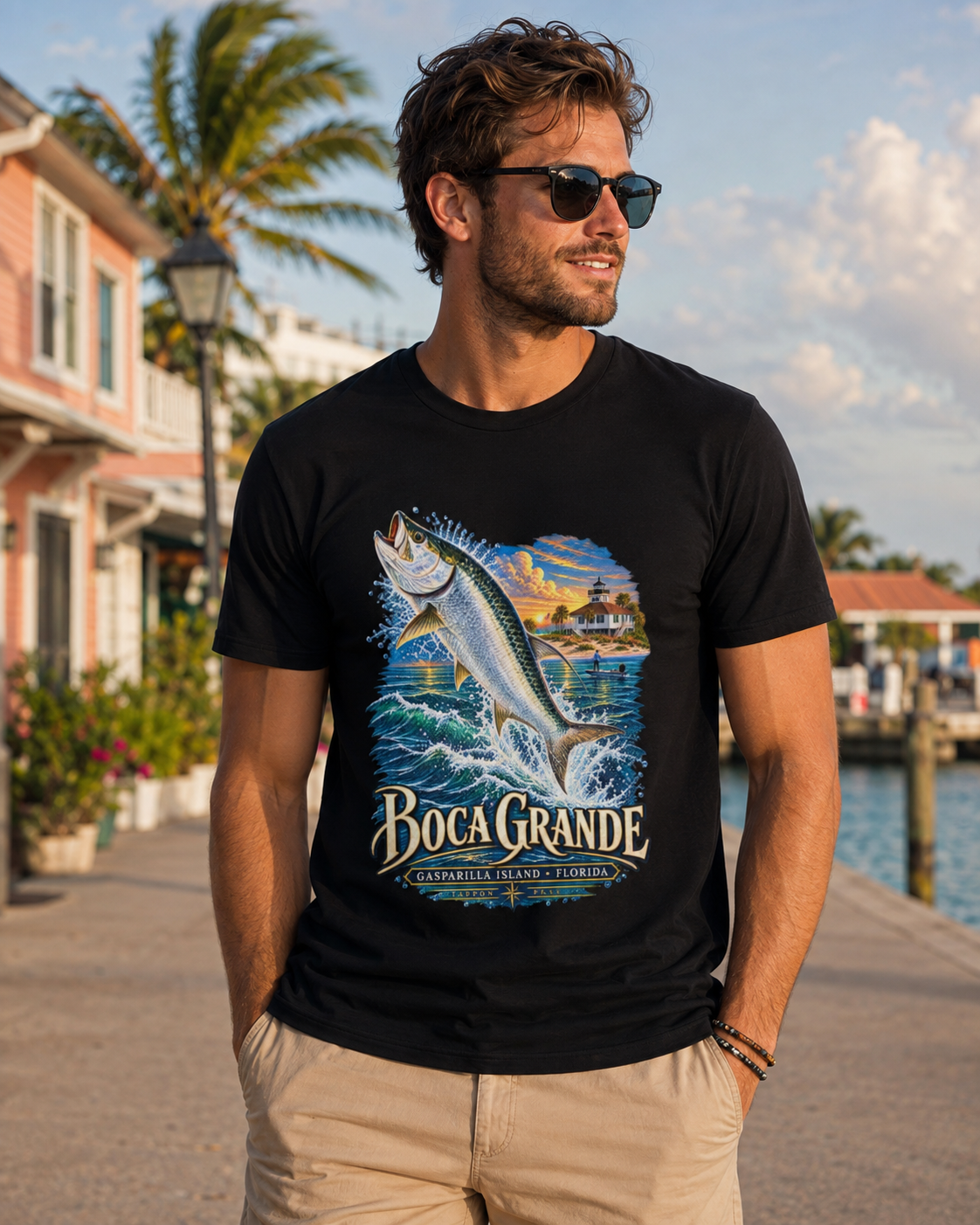 Boca Grande Tarpon Fishing Shirt, Gasparilla Island Florida Tee, Port Boca Grande Lighthouse.