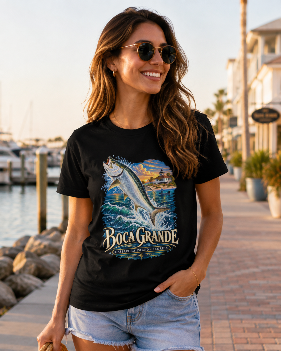 Boca Grande Tarpon Fishing Shirt, Gasparilla Island Florida Tee, Port Boca Grande Lighthouse.