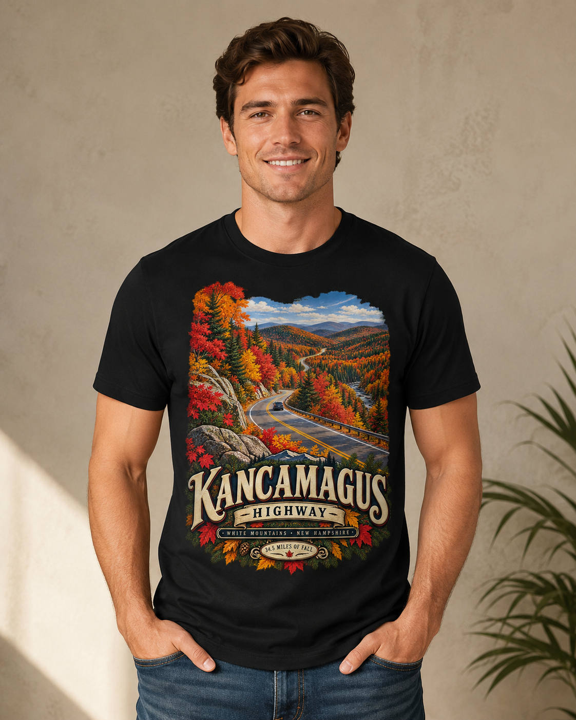 Kancamagus Highway Autumn Landscape T-Shirt | White Tee.
