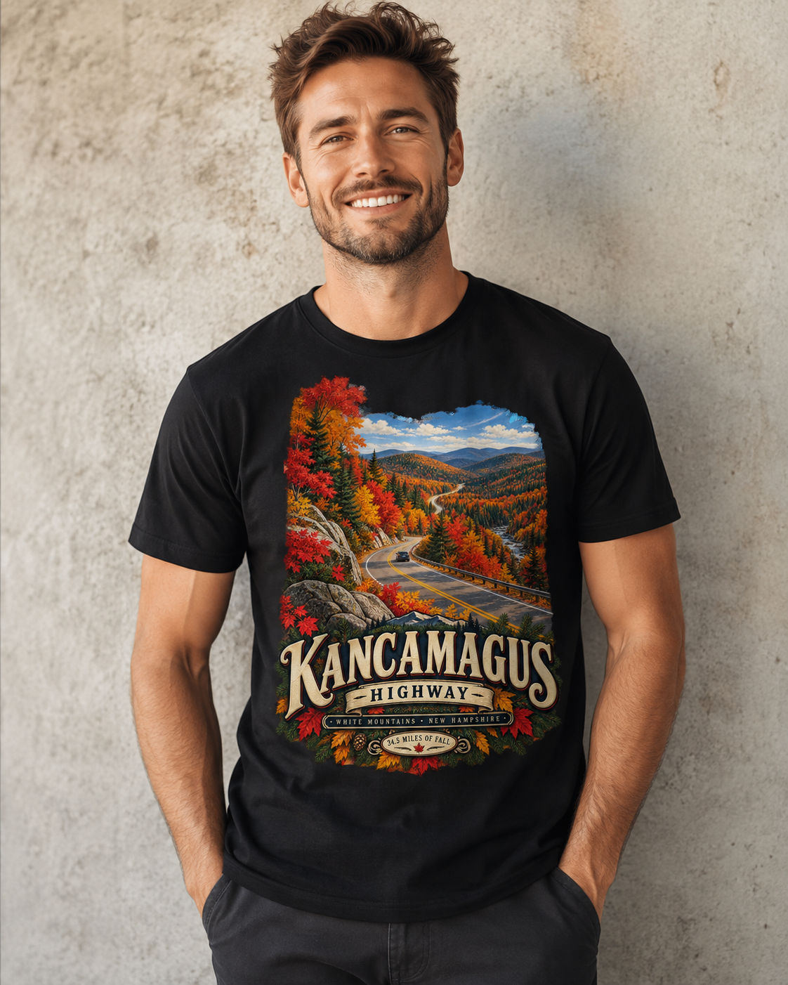 Kancamagus Highway Autumn Landscape T-Shirt | White Tee.