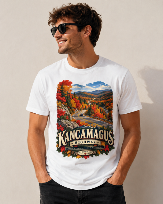 Kancamagus Highway Autumn Landscape T-Shirt | White Tee.