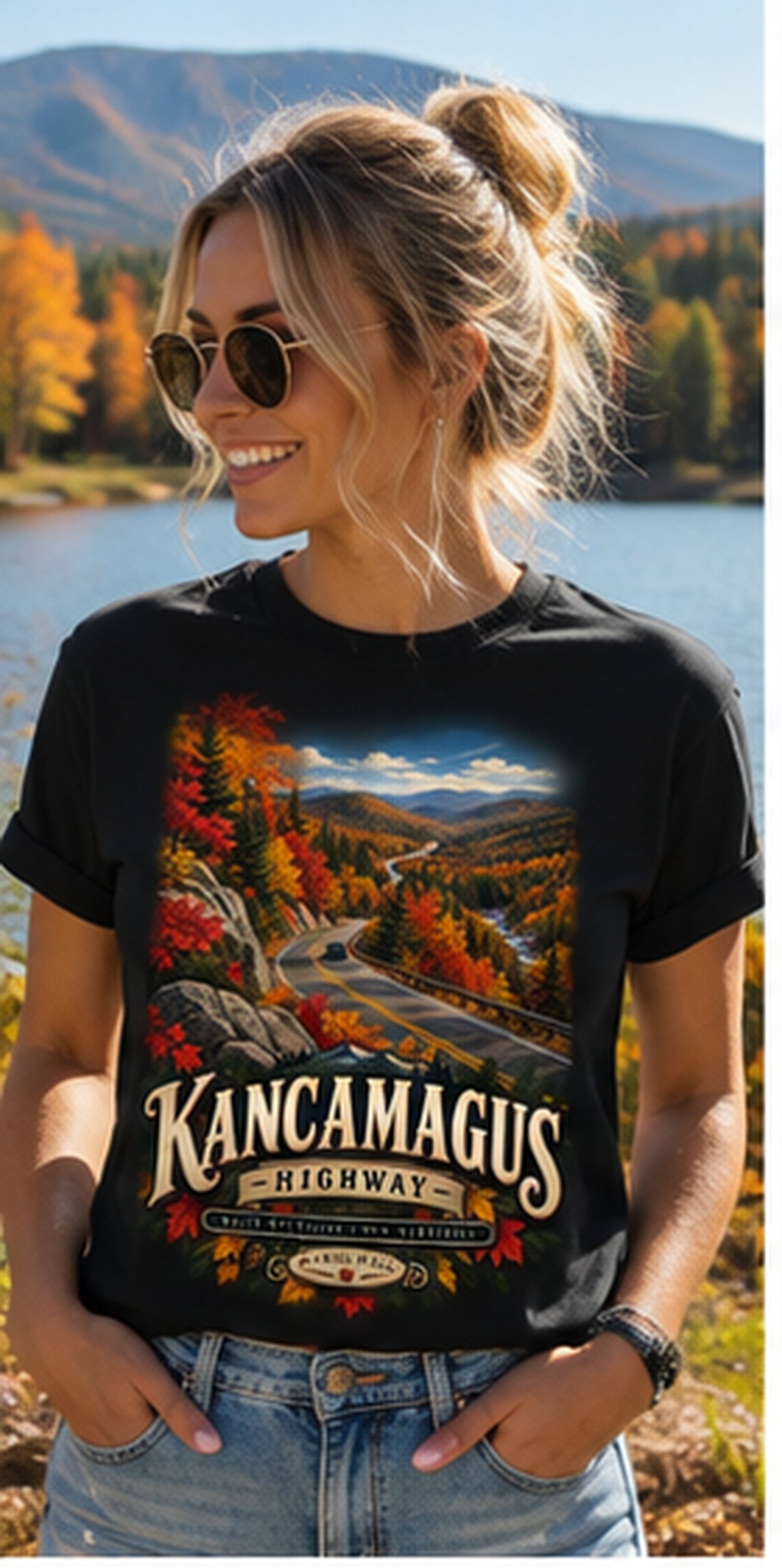 Kancamagus Highway Autumn Landscape T-Shirt | White Tee.