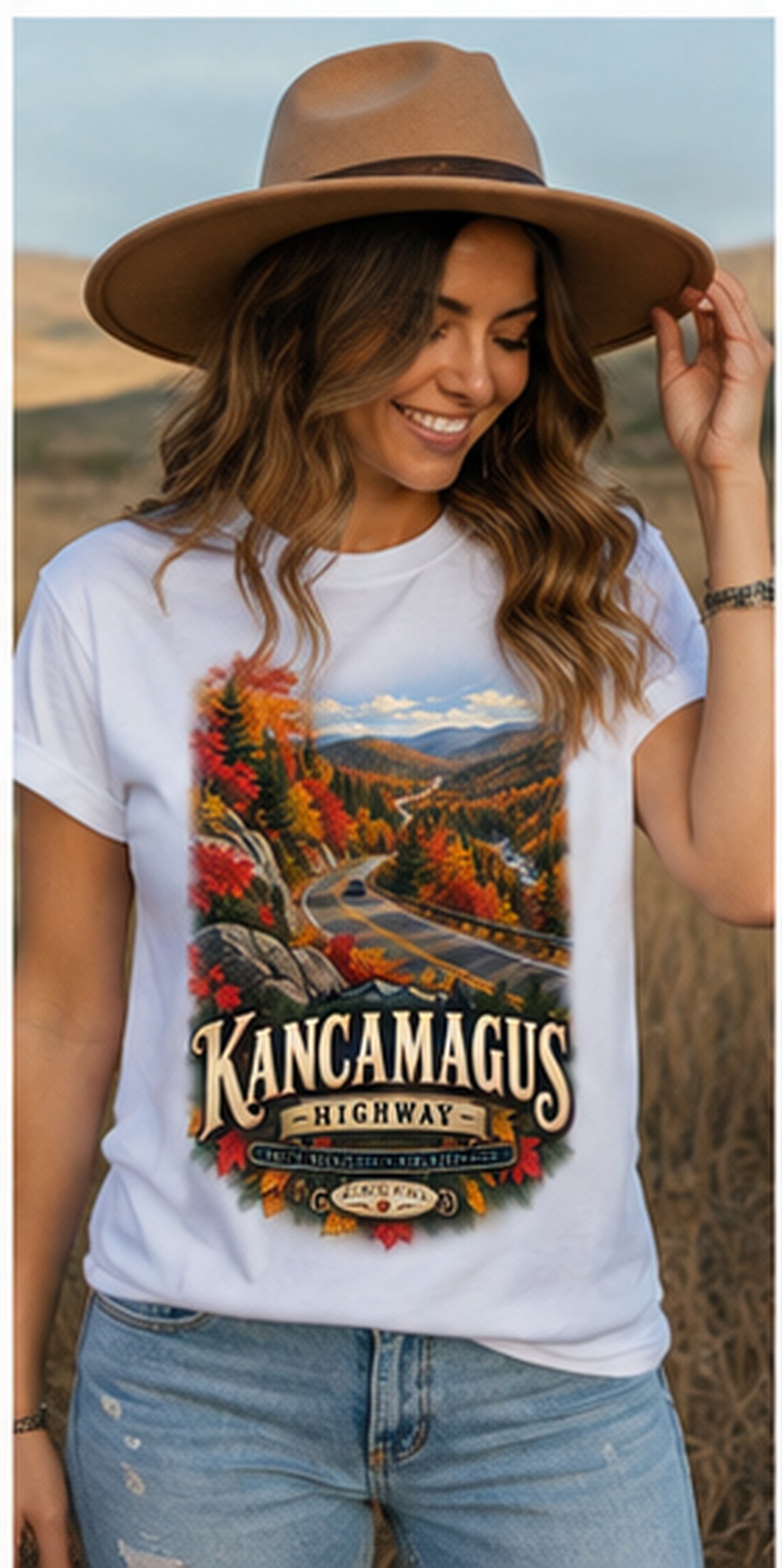 Kancamagus Highway Autumn Landscape T-Shirt | White Tee.