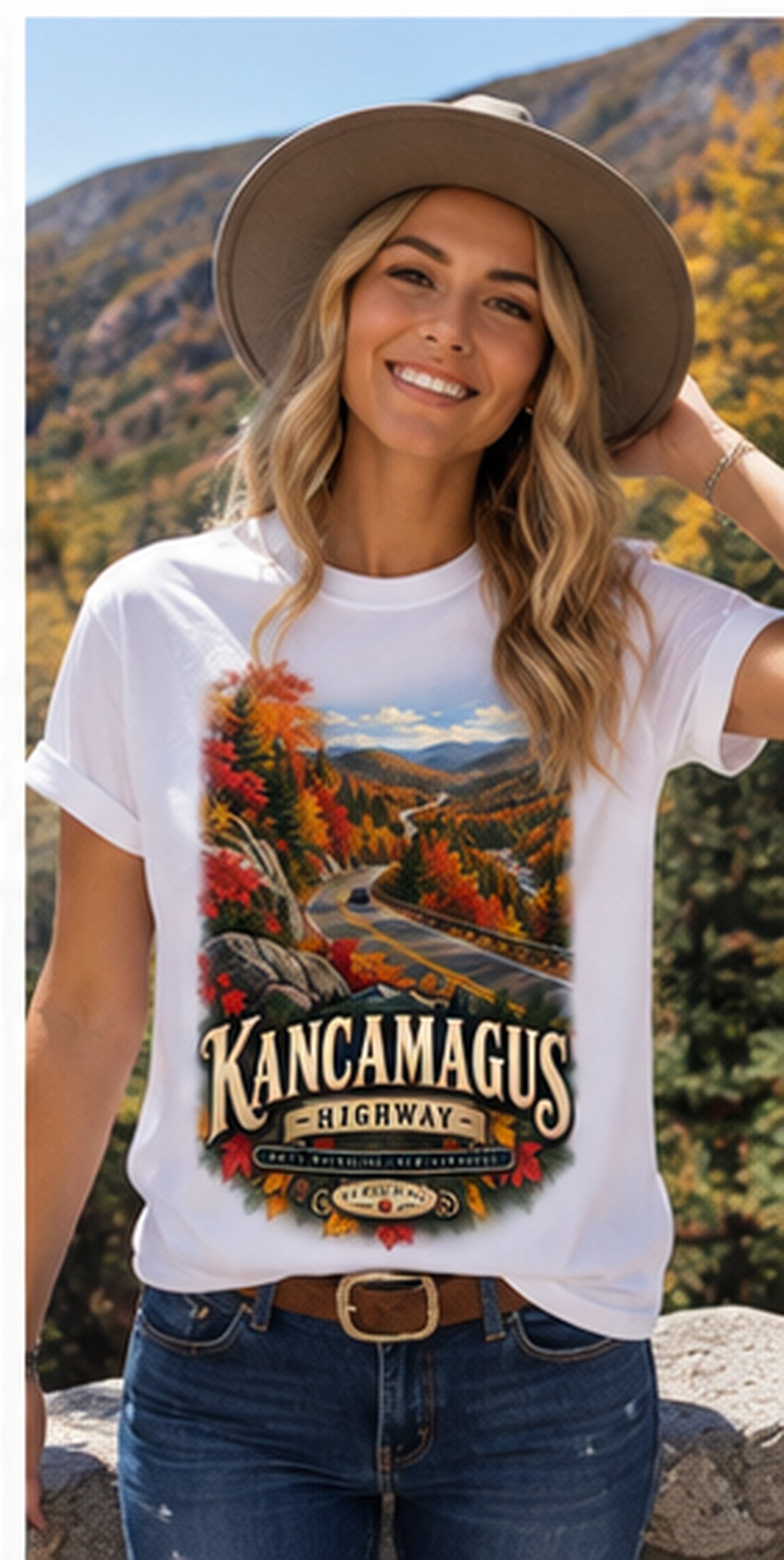 Kancamagus Highway Autumn Landscape T-Shirt | White Tee.