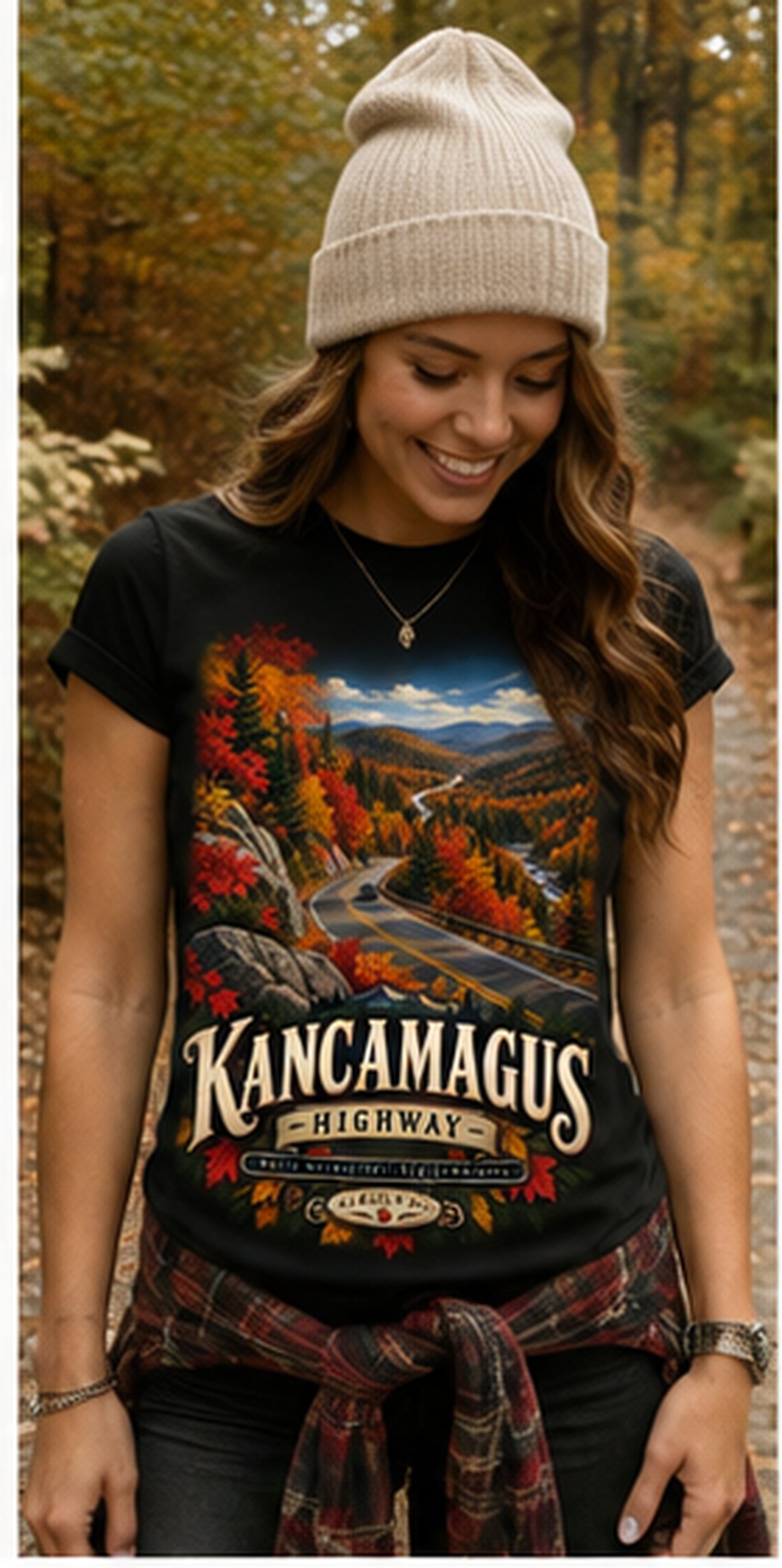 Kancamagus Highway Autumn Landscape T-Shirt | White Tee.