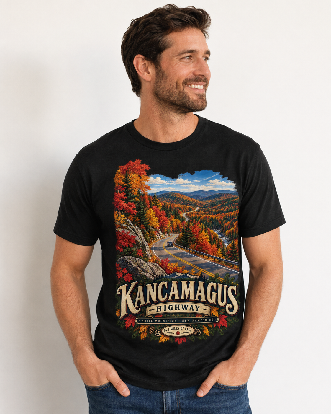 Kancamagus Highway Autumn Landscape T-Shirt | White Tee.