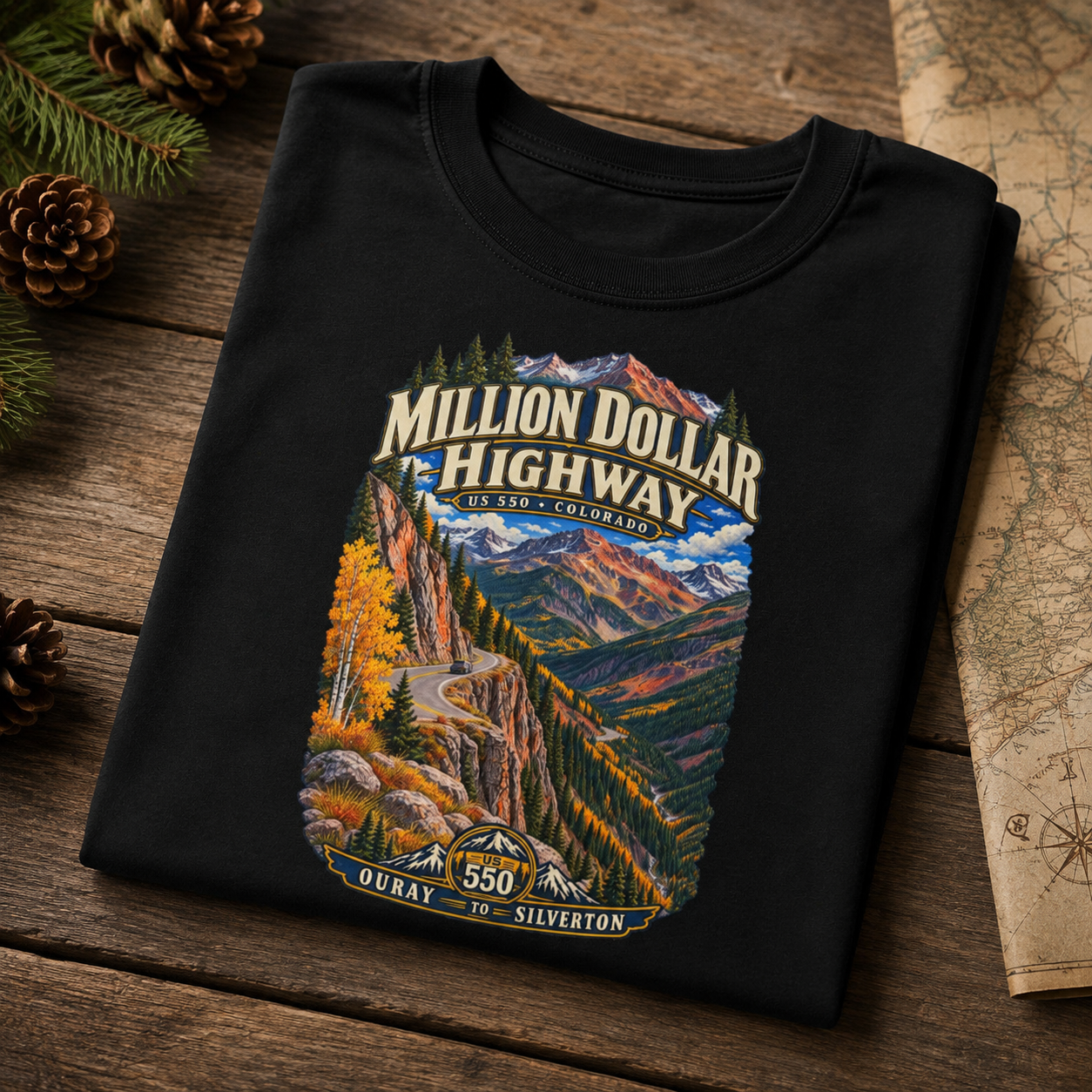 Million Dollar Highway Shirt, US 550 Colorado T Shirt, Ouray Silverton Scenic Byway Tee, San Juan Mountains Road Trip Gift.