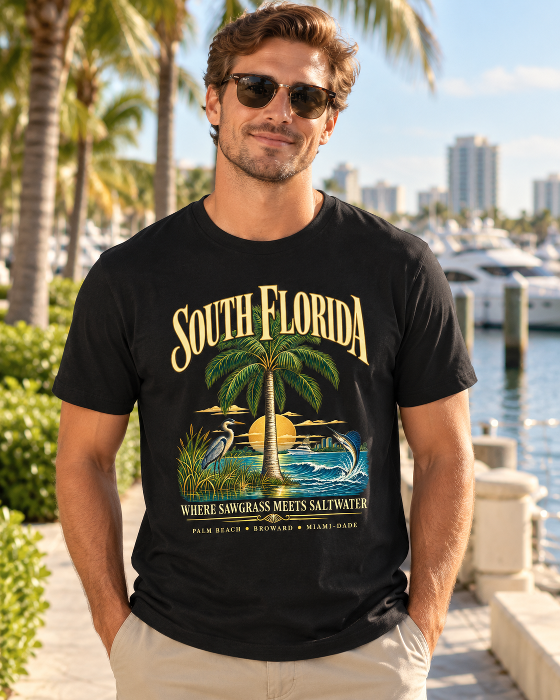 South Florida Shirt, Vintage Coastal Florida Tee, Palm Beach Broward Miami-Dade, Sawgrass & Saltwater.