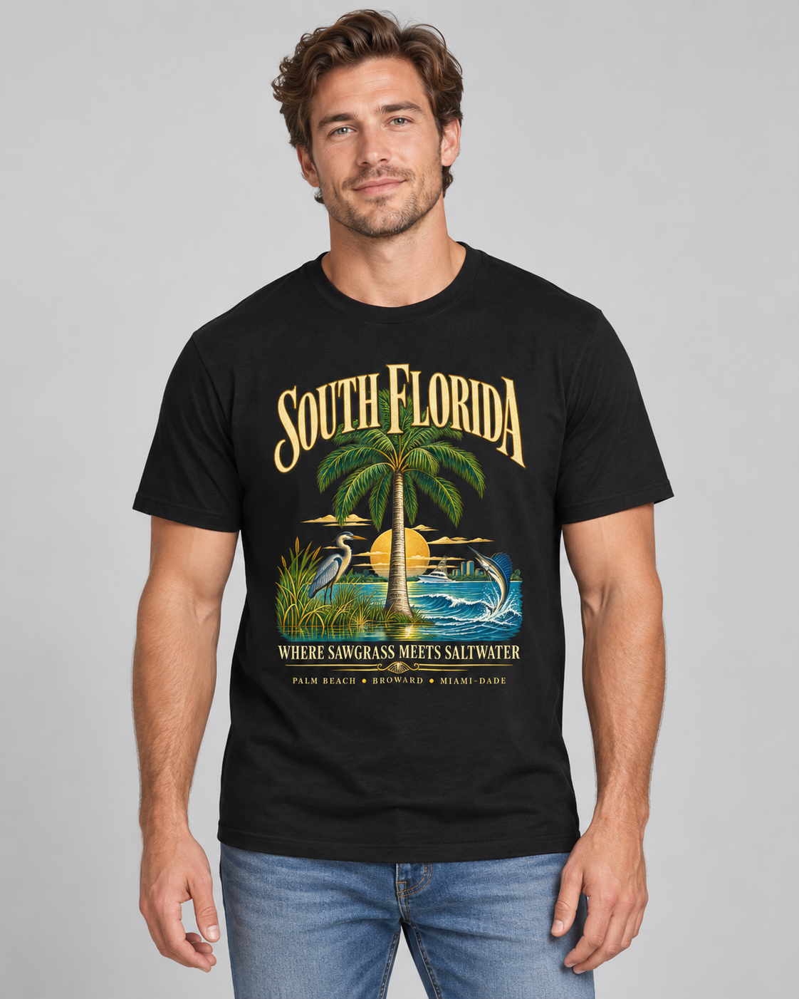 South Florida Shirt, Vintage Coastal Florida Tee, Palm Beach Broward Miami-Dade, Sawgrass & Saltwater.