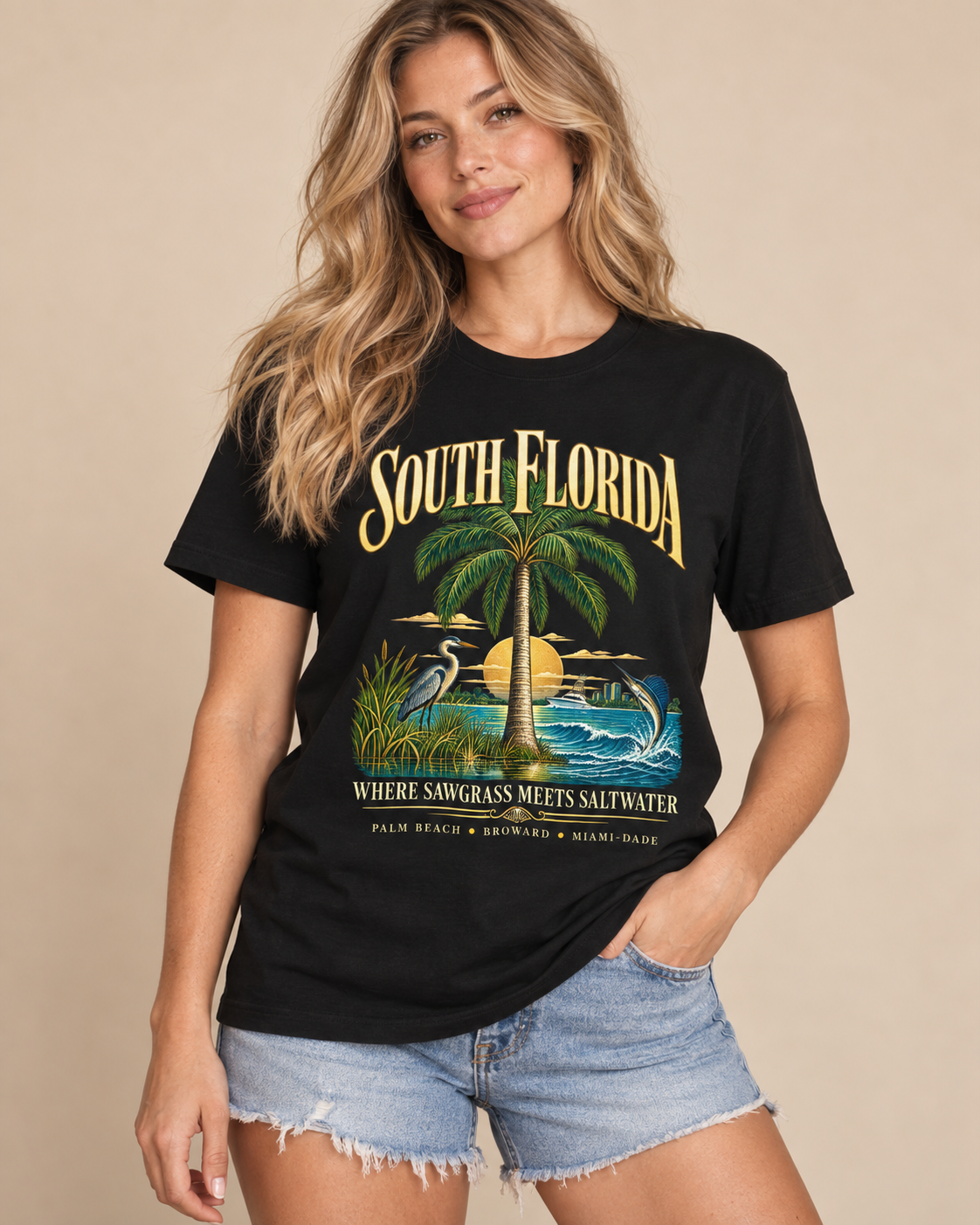 South Florida Shirt, Vintage Coastal Florida Tee, Palm Beach Broward Miami-Dade, Sawgrass & Saltwater.
