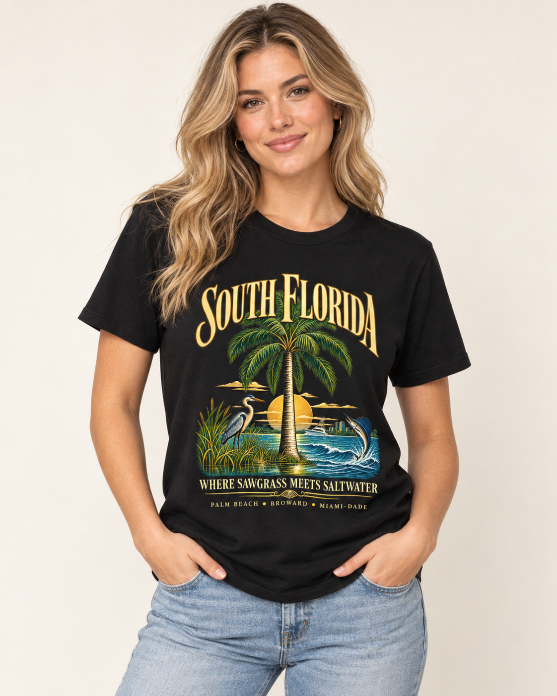 South Florida Shirt, Vintage Coastal Florida Tee, Palm Beach Broward Miami-Dade, Sawgrass & Saltwater.