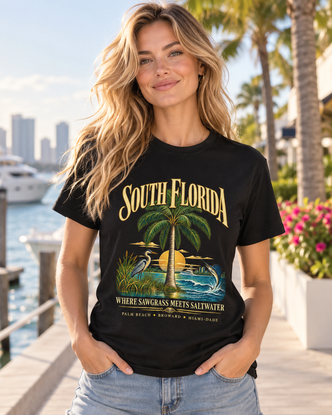 South Florida Shirt, Vintage Coastal Florida Tee, Palm Beach Broward Miami-Dade, Sawgrass & Saltwater.