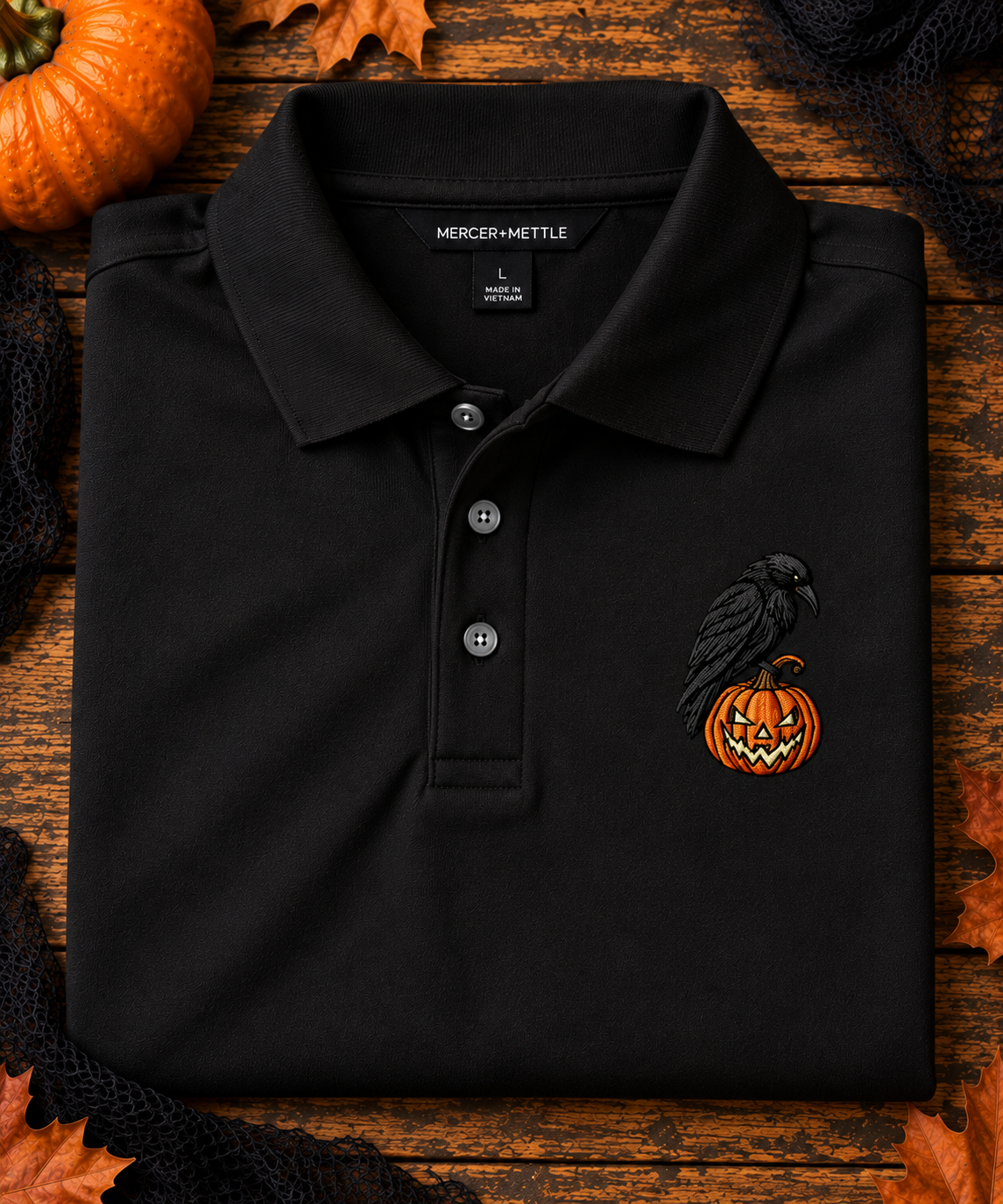 Raven Pumpkin Embroidered Shirt, Jack O Lantern Halloween Tee, Gothic Bird Lover Gift.