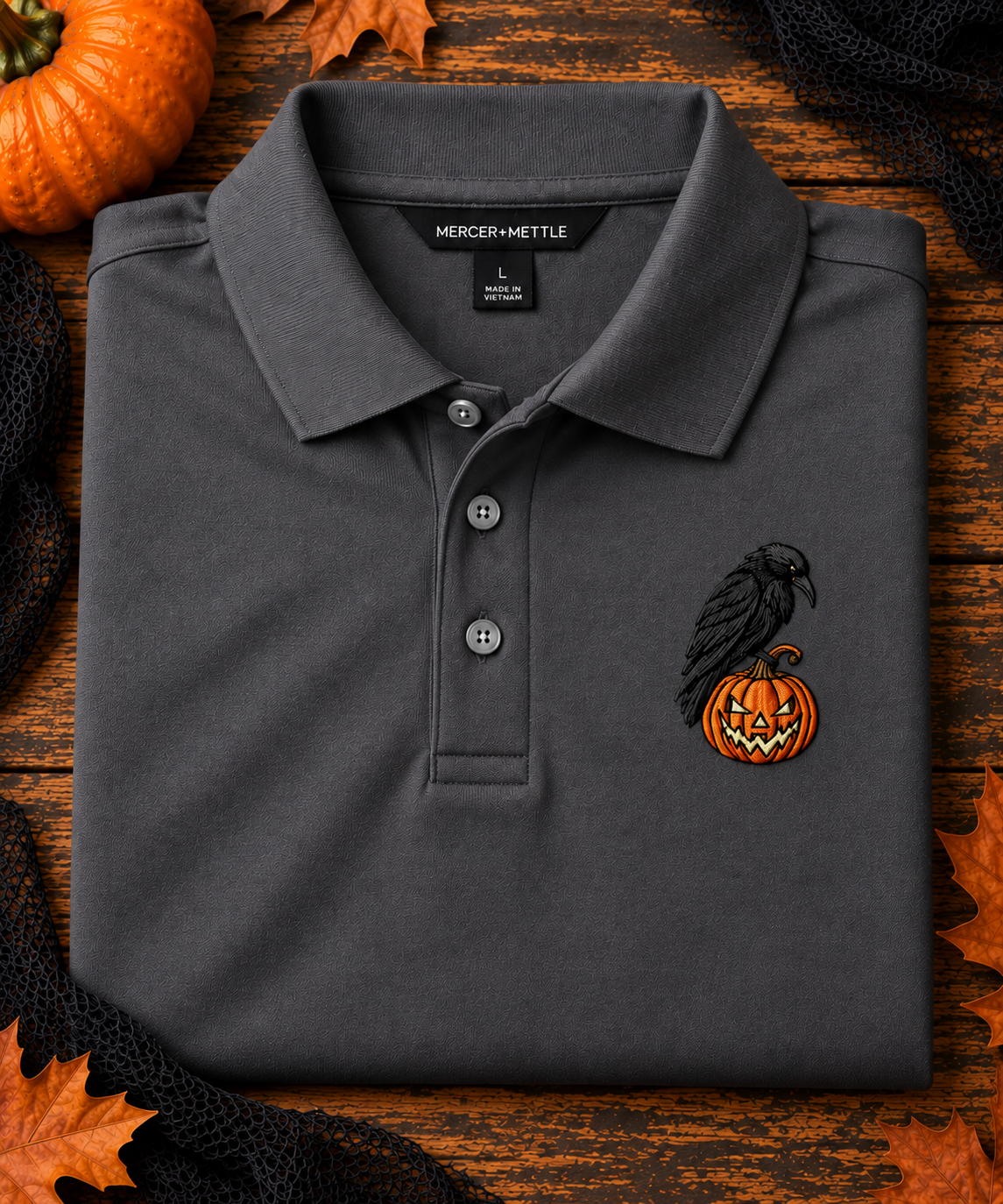 Raven Pumpkin Embroidered Shirt, Jack O Lantern Halloween Tee, Gothic Bird Lover Gift.