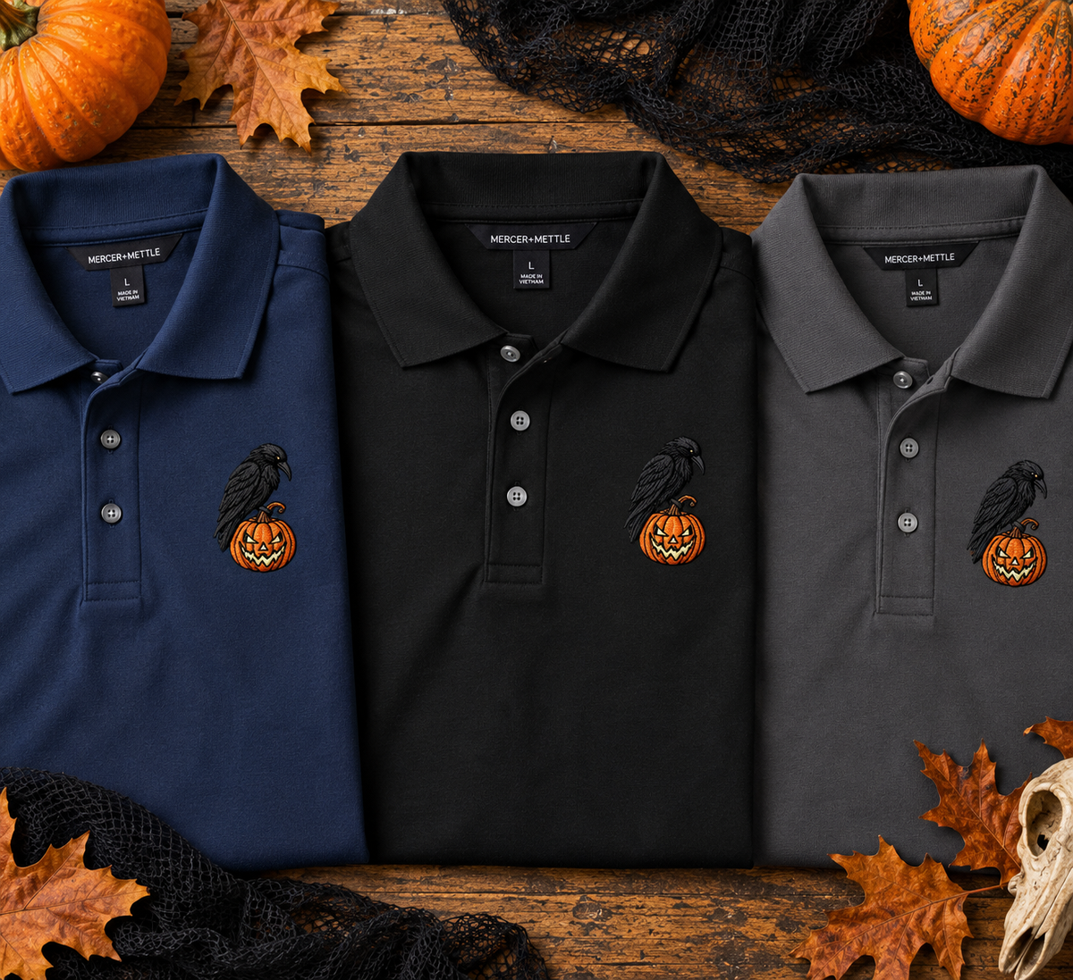 Raven Pumpkin Embroidered Shirt, Jack O Lantern Halloween Tee, Gothic Bird Lover Gift.