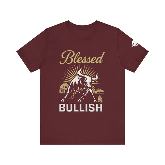 Luxury Crypto Tee - Blessed and Bullish Gold Bull Faith & Finance Design by TheBullThread