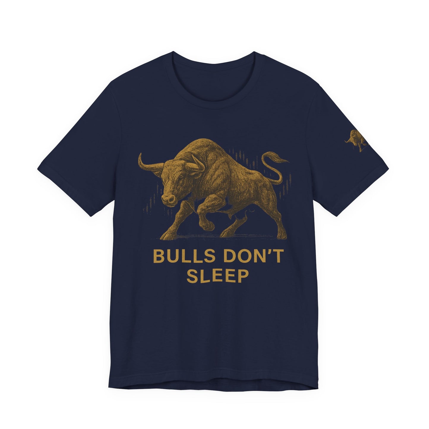 Luxury Crypto Trader T-Shirt - Bulls Don’t Sleep Gold Charging Bull Design by TheBullThread