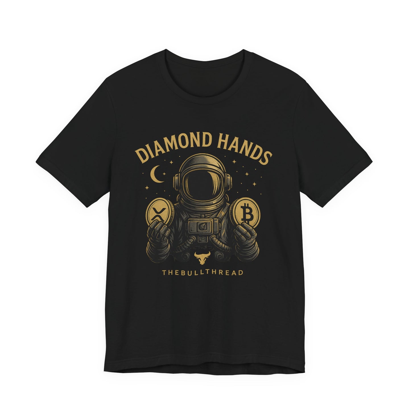 Premium Space Crypto T-Shirt – Bitcoin XRP Astronaut Diamond Hands Design by TheBullThread