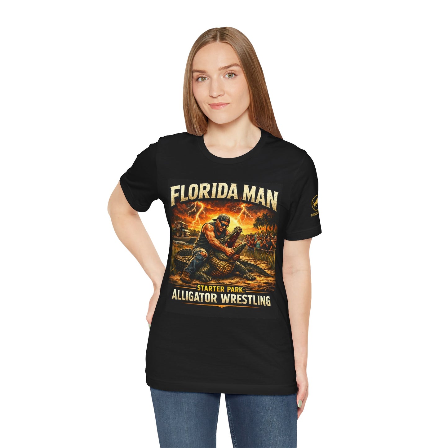Florida Man Alligator Wrestling Shirt, Funny Florida Meme Tee, Gator Wrestler Graphic T-Shirt, Everglades Swamp Humor Shirt.