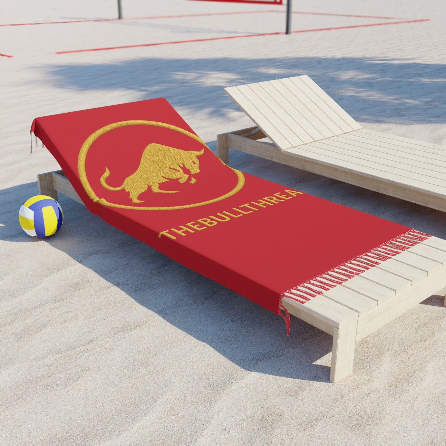 Premium Boho Beach Blanket - Dark Red with Golden Ring & Bull by TheBullThread