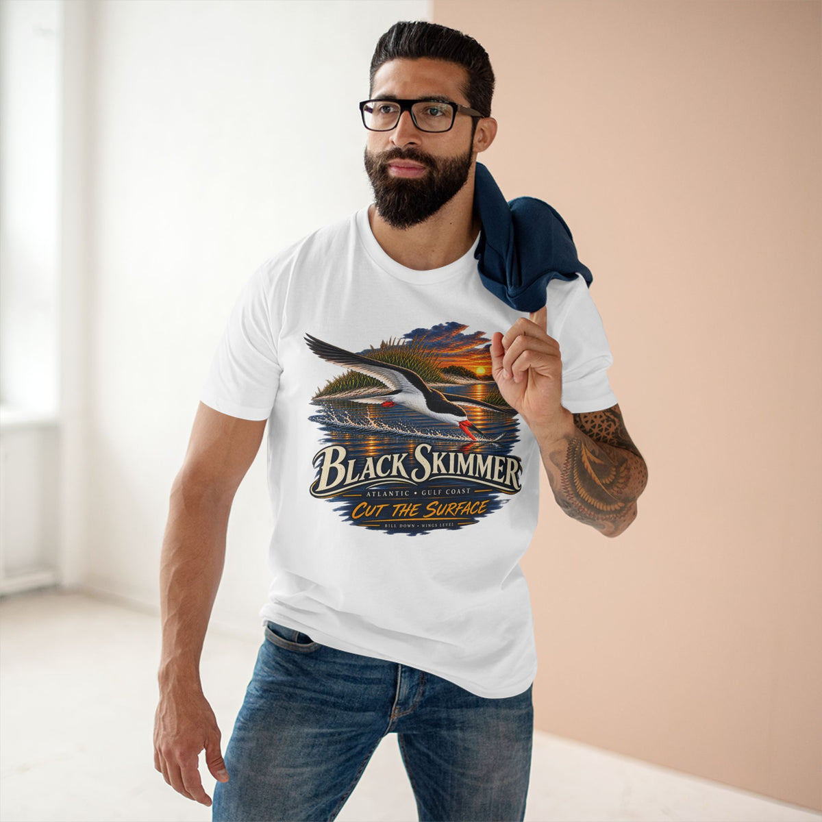 Black Skimmer Bird T-Shirt, Atlantic Gulf Coast Coastal Birding Tee, Rynchops niger.