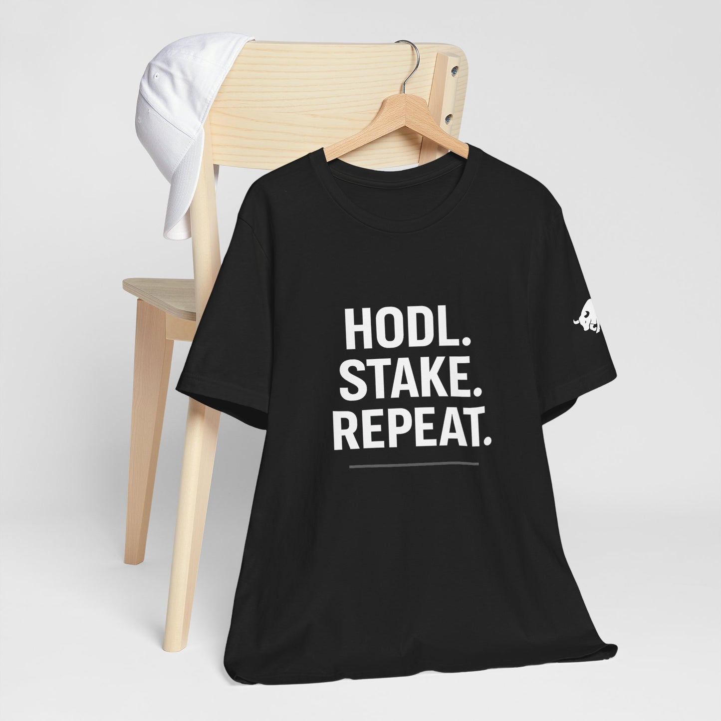 Premium Crypto Tee – HODL Stake Repeat Minimalist Streetwear by TheBullThread