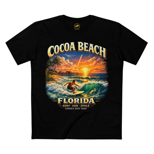 Cocoa Beach Florida Shirt, Vintage Surfing T-Shirt, Space Coast Rocket Launch Tee, Beach Vacation Gift, Florida Surfer Graphic Tee.