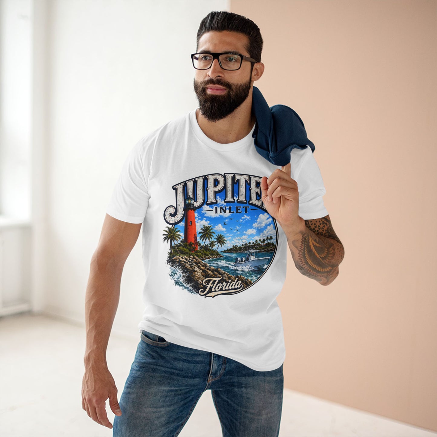 Jupiter Inlet Florida Premium White Shirt, AS Colour 5001 Lighthouse Boat Tee, Coastal Florida T Shirt, Tee, Jupiter Lighthouse.