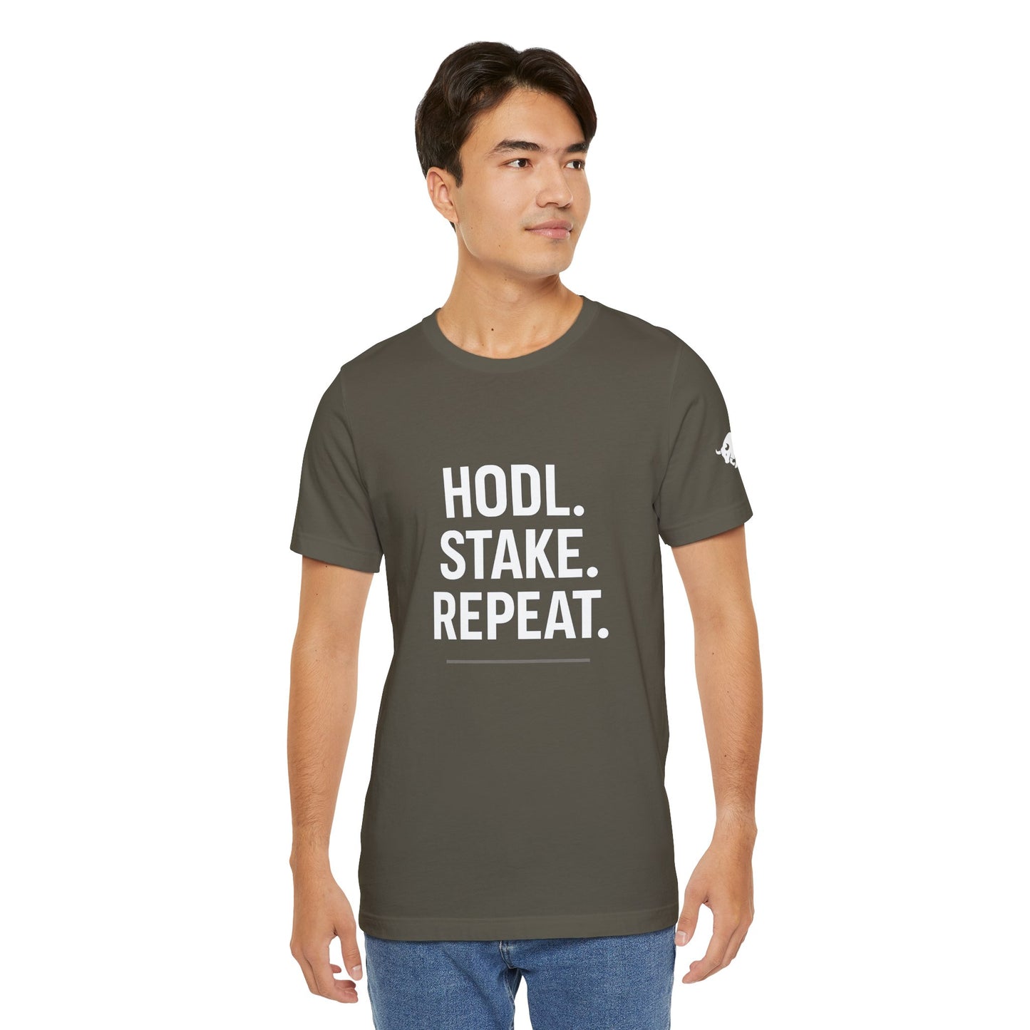Premium Crypto Tee – HODL Stake Repeat Minimalist Streetwear by TheBullThread