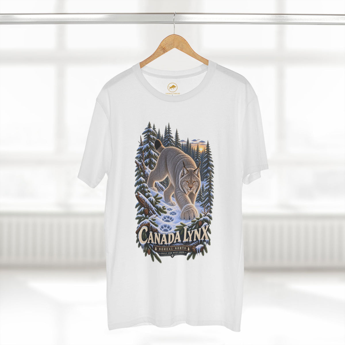 Canada Lynx T-Shirt, Boreal Forest Wildlife Graphic, Deep Snow Wild Cat Design