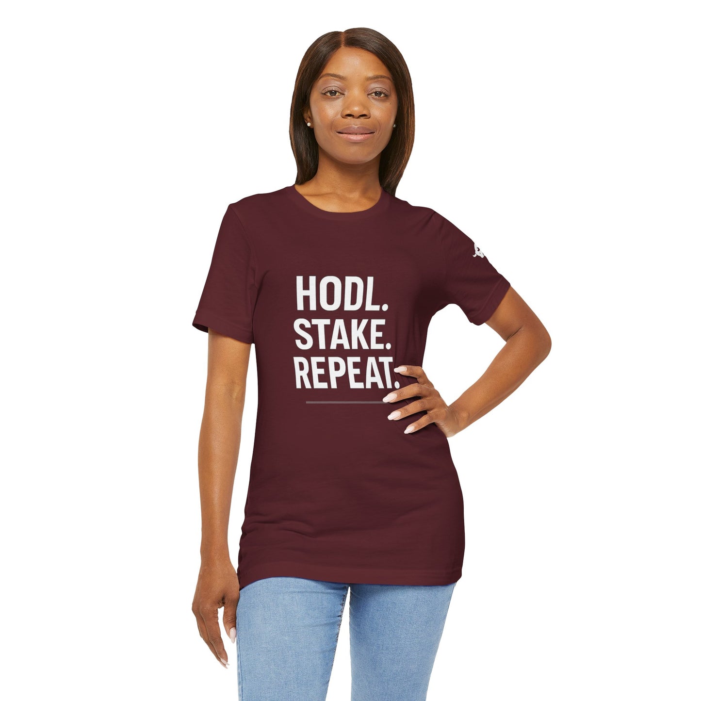 Premium Crypto Tee – HODL Stake Repeat Minimalist Streetwear by TheBullThread