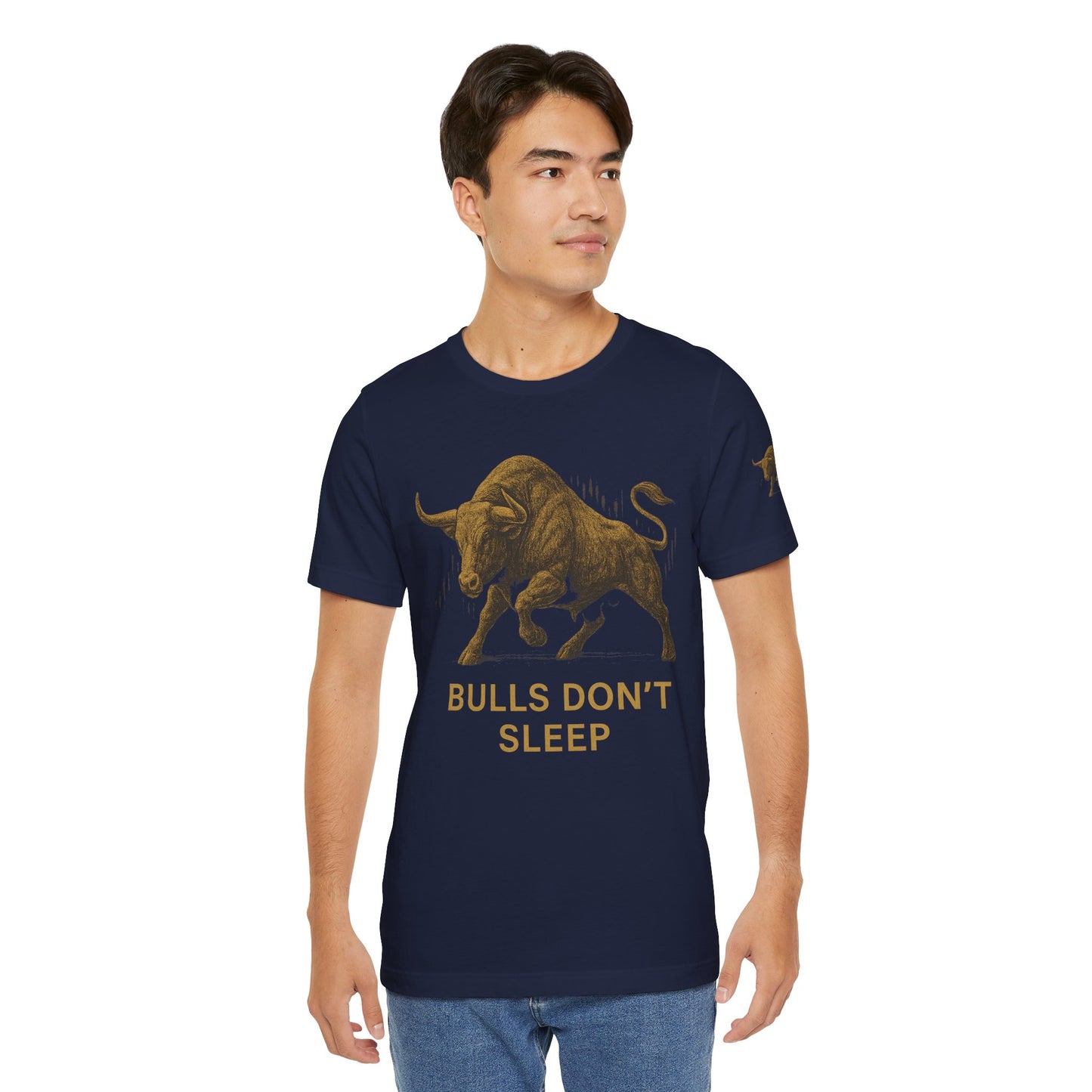 Luxury Crypto Trader T-Shirt - Bulls Don’t Sleep Gold Charging Bull Design by TheBullThread