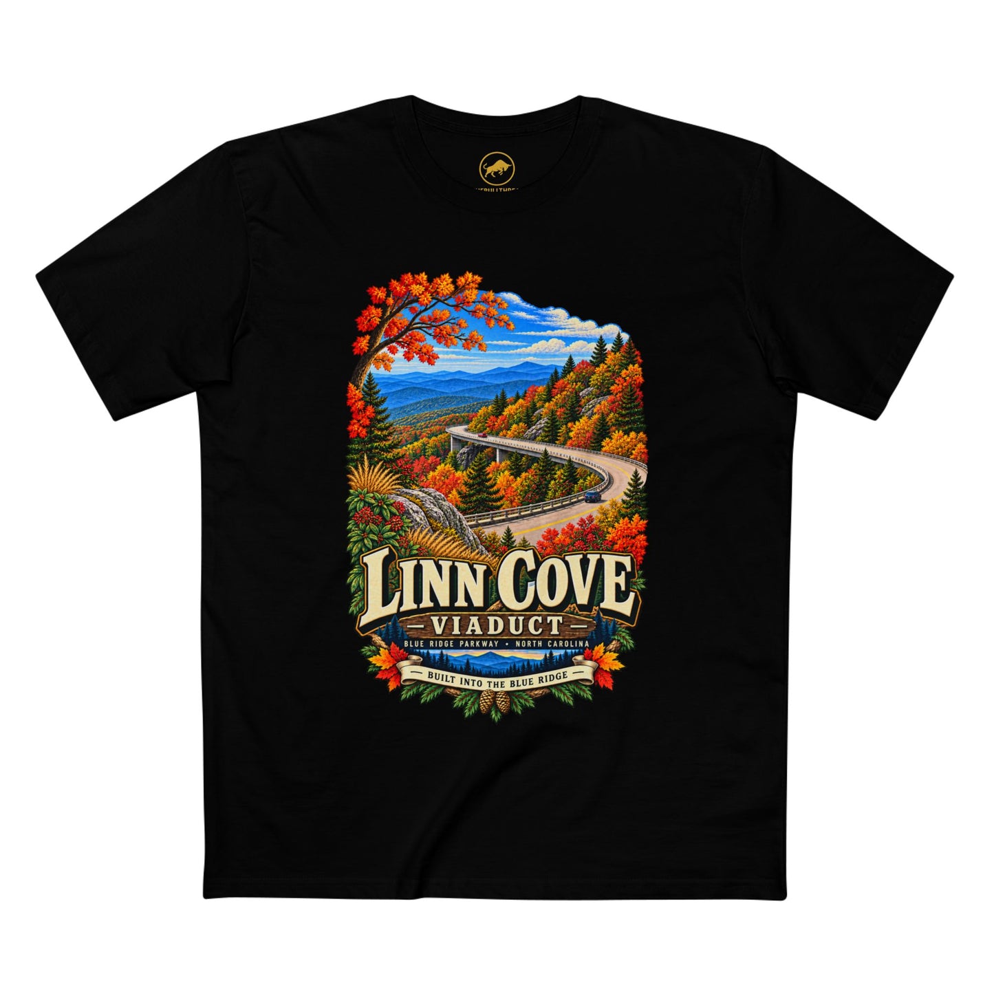 Linn Cove Viaduct T-Shirt, Blue Ridge Parkway North Carolina Mountain Graphic Tee.