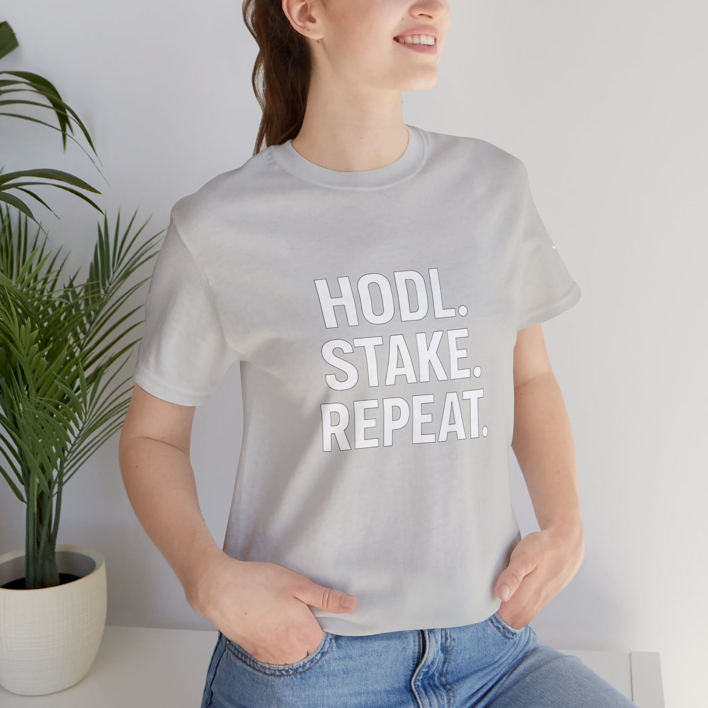 Premium Crypto Tee – HODL Stake Repeat Minimalist Streetwear by TheBullThread