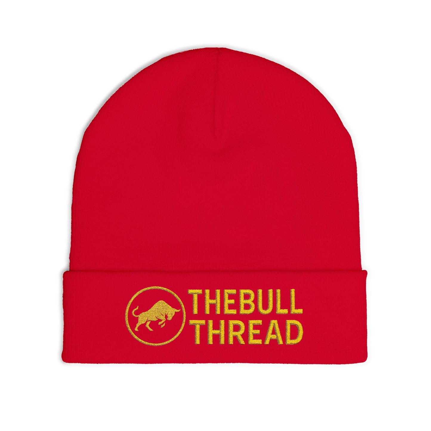 Premium Embroidered Knit Beanie - Gold Logo Knit Hat by TheBullThread
