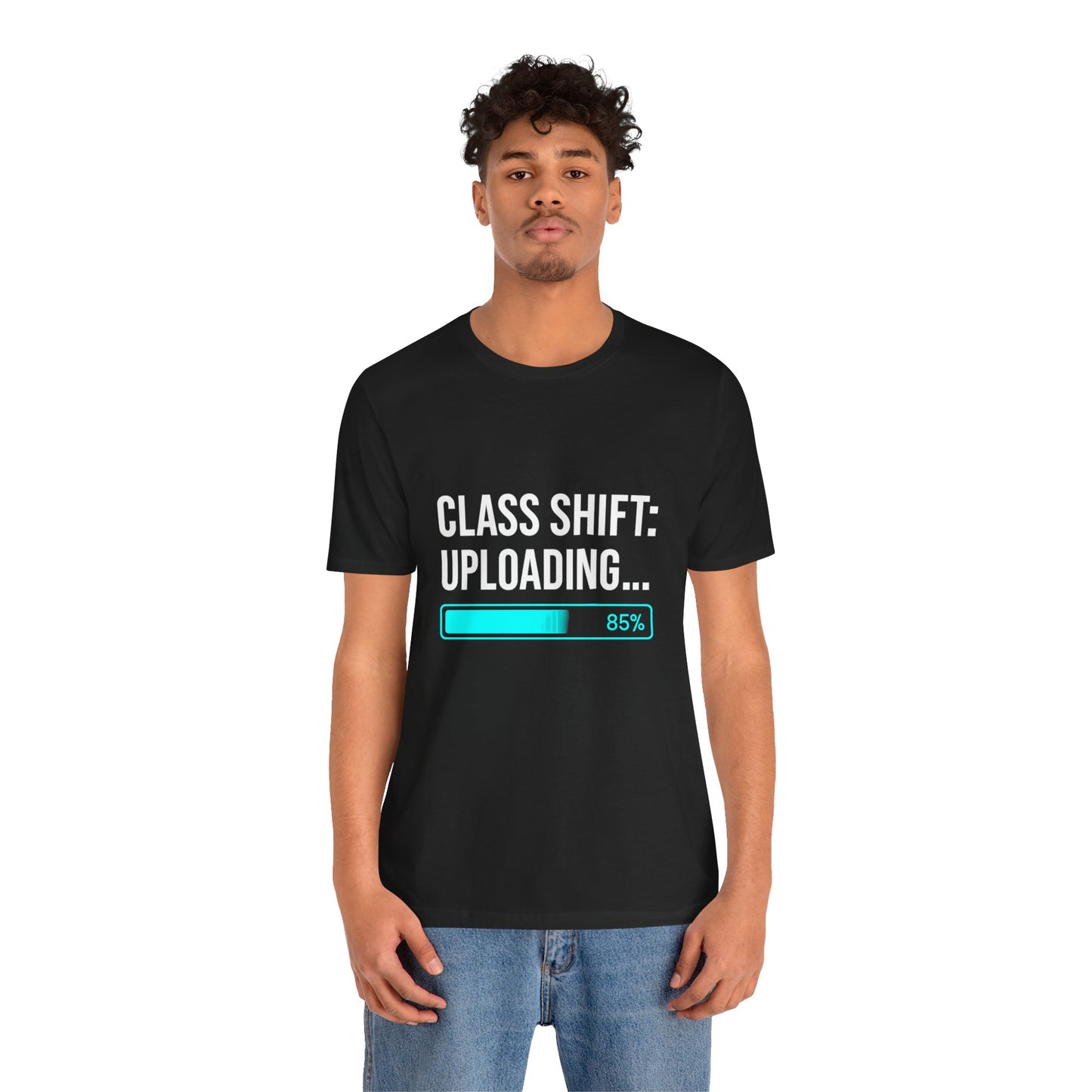 Premium Crypto Investor Shirt – “Class Shift: Uploading…” Neon Progress Bar Design by TheBullThread