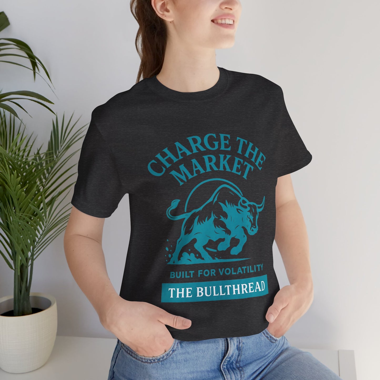 Premium Crypto Investor Shirt - Charge the Market Turquoise Bull Graphic by TheBullThread