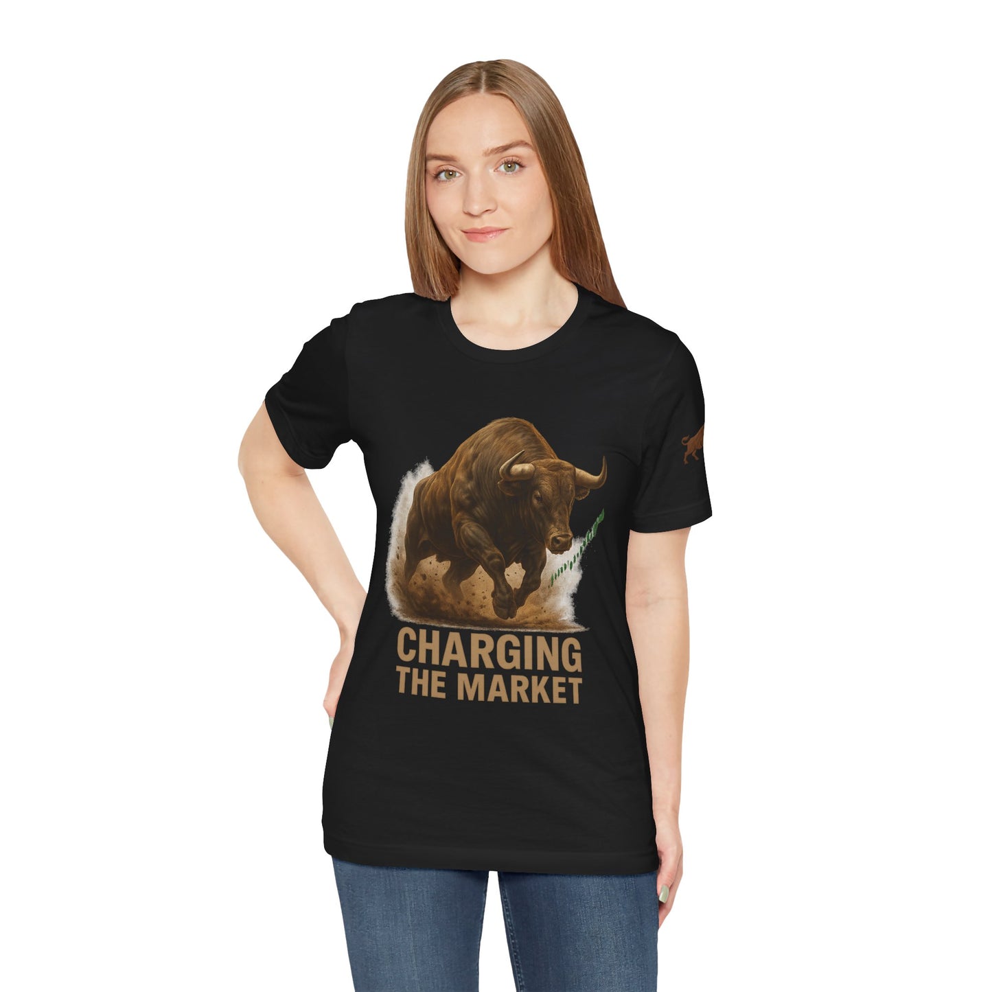 Premium Crypto Trading Tee - Charging the Market Brown Fur Bull Graphic by TheBullThread